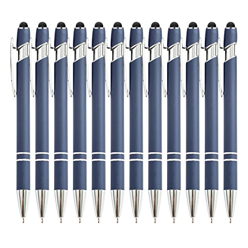 PASISIBICK 12 Stück blauer Kugelschreiber mit Eingabestift, 2-in-1-Eingabestift, hochwertiger Metall-Eingabestift für Touchscreen, schwarze Tinte, 1,0 mm mittlere Spitze. (12 Stück blau) von PASISIBICK