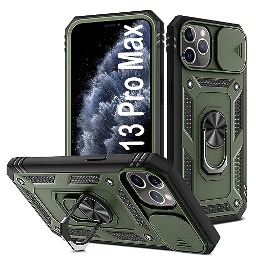 PASNEW Kompatibel mit iPhone 13 Pro Max Hülle, 360° drehbarer Ring, Kickstand & Schiebe-Kamera-Abdeckung & Ladeanschluss, staubdicht, robuste stoßfeste Schutzhülle für 13 Promax 17 cm (6,7 Zoll), von PASNEW