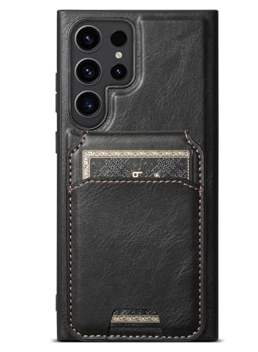 PASNEW Samsung Galaxy S23 Ultra Wallet Case mit Kartenhalter, kompatibel mit Magsafe S23 Ultra Flip Leder Langlebige Magnetschale für S23 Ultra, 17,3 cm (6,8 Zoll), Schwarz von PASNEW