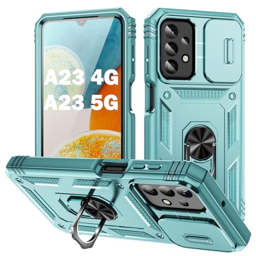 PASNEW Schutzhülle für Samsung Galaxy A23, drehbarer Ringständer und Schiebe-Kamera-Abdeckung, militärische mehrschichtige, robuste Ganzkörper-Hartschale, stoßfest, 16,8 cm (6,6 Zoll), Grün von PASNEW