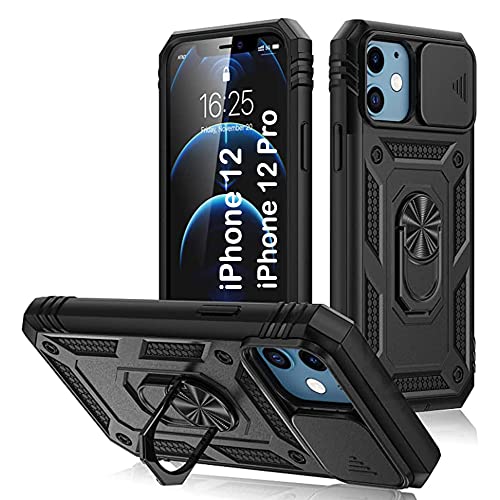 PASNEW Schutzhülle für iPhone 12 Pro, 360°-Ständer, Kamera-Schiebeabdeckung und Ladeanschluss-Staubstecker, mehrschichtig, strapazierfähig, stoßfest, militärische Hartschale für i12 Pro, Schwarz PASNEW Schutzhülle für iPhone 12 Pro, 360°-Ständer, Kamera-Schiebeabdeckung und Ladeanschluss-Staubstecker, mehrschichtig, strapazierfähig, stoßfest, militärische Hartschale für i12 Pro, Schwarz von PASNEW