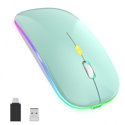 PASONOMI Aktualisierung Kabellose Maus, LED Wiederaufladbare Leise Funkmaus Laptop Wireless Mouse, 2.4G USB Mäuse mit USB-Empfänger Typ-C Kompatibilität mit Computer/PC/Tablet (Mintgrün) von PASONOMI