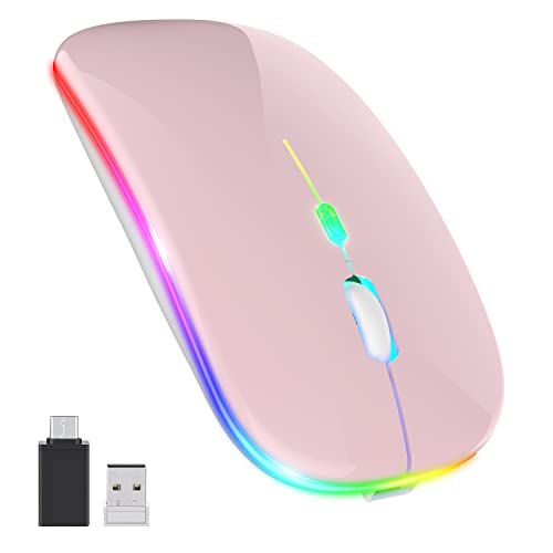 PASONOMI Aktualisierung Kabellose Maus, LED Wiederaufladbare Leise Funkmaus Laptop Wireless Mouse, 2.4G USB Mäuse mit USB-Empfänger Typ-C Kompatibilität mit Computer/PC/Tablet (Rosa) von PASONOMI