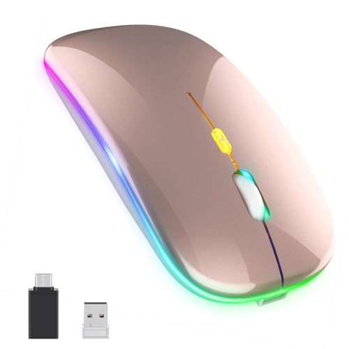 PASONOMI Aktualisierung Kabellose Maus, LED Wiederaufladbare Leise Funkmaus Laptop Wireless Mouse, 2.4G USB Mäuse mit USB-Empfänger Typ-C Kompatibilität mit Computer/PC/Tablet (Roségold) von PASONOMI