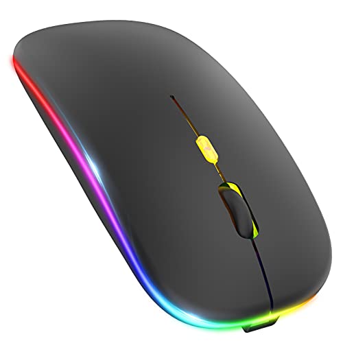 PASONOMI Aktualisierung Kabellose Maus, LED Wiederaufladbare Leise Funkmaus Laptop Wireless Mouse, 2.4G USB Mäuse mit USB-Empfänger Typ-C Kompatibilität mit Computer/PC/Tablet (Schwarz) von PASONOMI