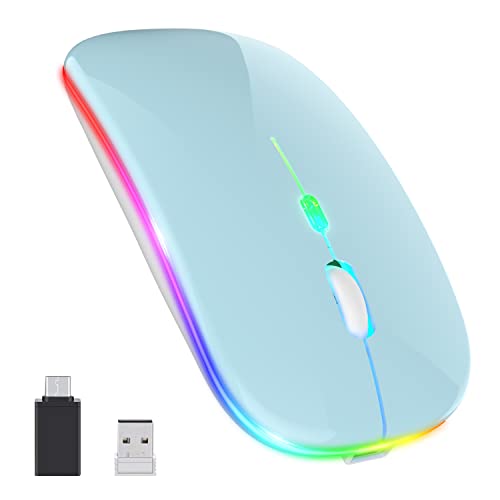 PASONOMI Aktualisierung Kabellose Maus, LED Wiederaufladbare Leise Funkmaus Laptop Wireless Mouse, 2.4G USB Mäuse mit USB-Empfänger Typ-C Kompatibilität mit Computer/PC/Tablet (blau) von PASONOMI