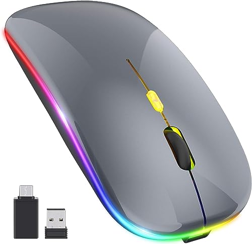 PASONOMI LED Kabellose Maus Wiederaufladbare Leise PC Maus mit USB Typ C Empfänger Kompatibel mit Computer/PC/Tablet (Grau) von PASONOMI