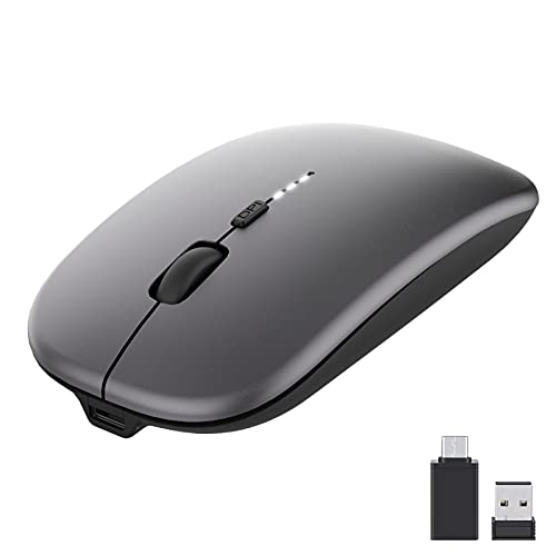 PASONOMI Kabellose Maus 2.4 GHz Silent Funkmaus, 1600 DPI Wireless USB Maus mit Nano Empfänger für Links- und Rechtshänder, PC/Mac, Microsoft Pro, Office Home, Akkuladestand sichtbar (Gray) von PASONOMI