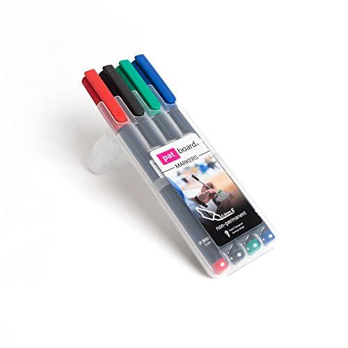 PATBOARD Non-Permanent-Markers - 4er-Set - Schwarz, Grün, Rot (F) & Blau (B) - Wet Erase Pens von PATBOARD