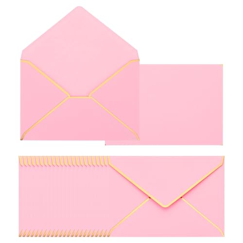 PATIKIL 100 Pack A7 Umschläge 5 x 7 Karte Weihnachten Umschläge V Klappe Umschlag mit Gold Bordüren für Büro Einladungen Fotos Abschlussfeier (Rosa mit Rose Gold Rand) von PATIKIL