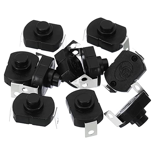 PATIKIL 10Stk Verriegelung Drücken Schaltfläche Schalter KAN-23 Groß Gebogen Pin Ein/Aus Selbstsperrung DC 30V 1A Mikro Schalter für Taschenlampe Licht Stab Ausgang Schwarz von PATIKIL