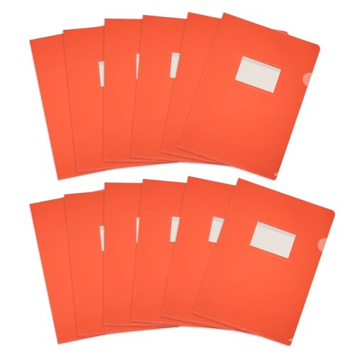 PATIKIL 12er Pack L-Typ Kunststoffordner, Briefgröße Klare Ordner für Dokumente Papiertaschen Projektordner mit Tasche für Zuhause Büro, Orange von PATIKIL