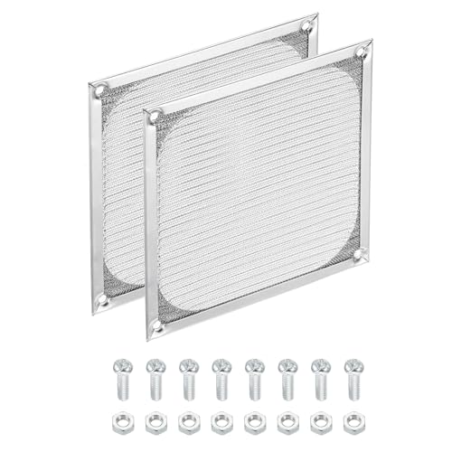 PATIKIL 140mm Computer-Lüfterfiltergitter mit Schrauben, 2er Pack Aluminiumrahmen mit Edelstahlgitter staubdichte Abdeckung für Computer, Lüfter, Silberton von PATIKIL