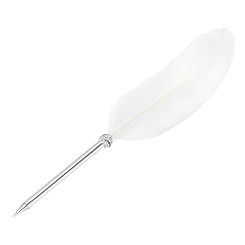 PATIKIL 21cm/8" Feder Kugelschreiber, 1 Stück Tinte Vintage Gänsefeder Schreibfeder Veredelter Tauchfeder für Kalligrafie Schreiben Unterschrift Hochzeitsgeschenk, Weiß von PATIKIL