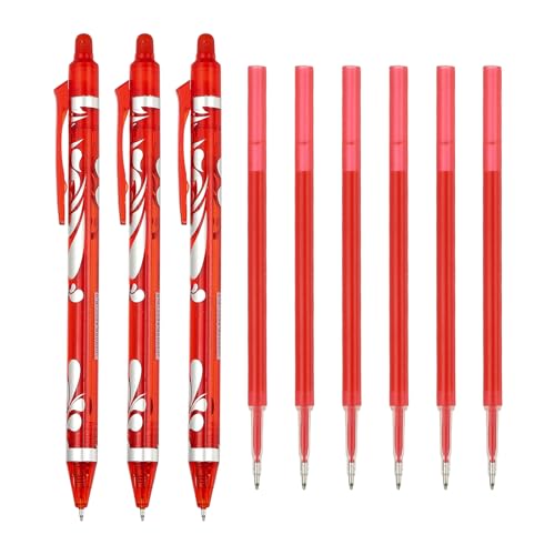 PATIKIL 3 Stück Radierbare Gel-Stifte mit 6 Nachfüllungen, 0,5 mm Hitze-Radierbare Stifte für Stoff Verschwindende Tinte Stoffmarker zum Nähen Zeichnen Schreiben, Rote Tinte von PATIKIL