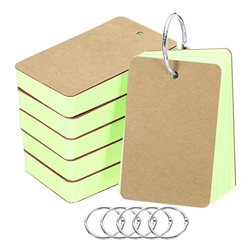 PATIKIL 300Pack 3.5"x2" Leere Lernkarten mit Ringen Lernkarten Karteikarten Notizkarte Vorlochung für Lernen Grün von PATIKIL