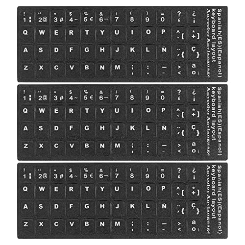 PATIKIL 3Stk Spanische Tastatur Aufkleber PC Tastatur Aufkleber Schwarzer Hintergrund mit weißer Beschriftung für Laptop Desktop von PATIKIL
