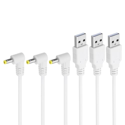 PATIKIL 3ft USB 2.0 A-Typ Stecker auf DC 4.0x1.7mm 90 Grad Winkel Barrel Jack Stromkabel, 3 Stück Drahtadapter Steckverbinder Ladekabel für Ventilatoren Lautsprecher Lampe Weiß von PATIKIL