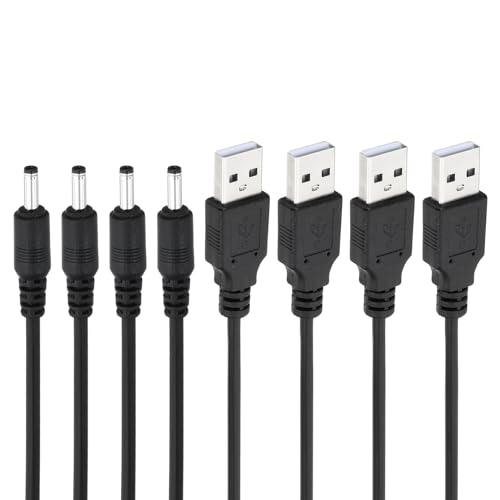PATIKIL 3ft USB 2.0 A-Typ zu DC 3,5x1,35mm Barrel Jack Stromkabel, 4 Stück Drahtadapter Stecker Ladekabel für Ventilatoren Lautsprecher Lampen, Schwarz von PATIKIL