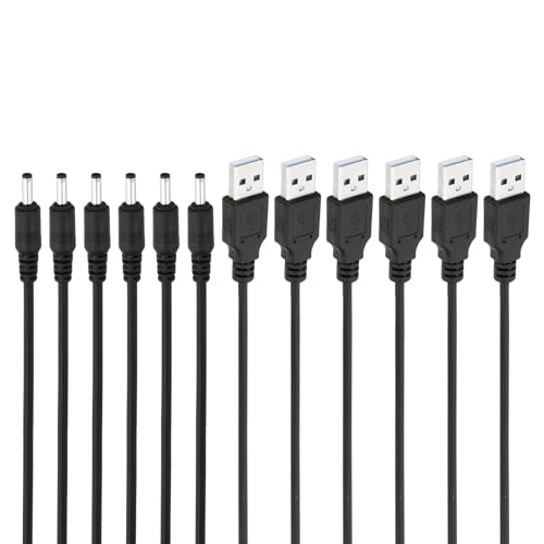 PATIKIL 3ft USB 2.0 A-Typ zu DC 3,5x1,35mm Barrel Jack Stromkabel, 6 Stück Drahtadapter Stecker Ladekabel für Ventilatoren Lautsprecher Lampen, Schwarz von PATIKIL