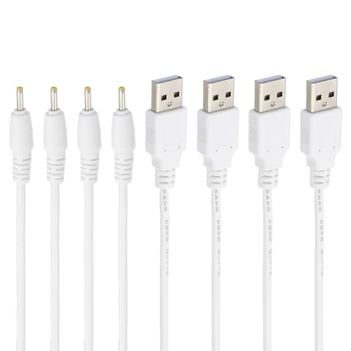 PATIKIL 3ft USB auf DC 2,5x0,7mm Barrel Jack Stromkabel, 4 Stück 24AWG Draht Adapter Stecker Ladekabel für Lichter, Ventilatoren, Lautsprecher, Tischlampen, Weiß von PATIKIL