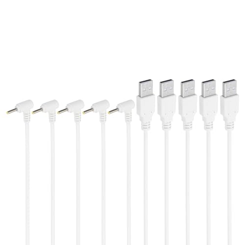 PATIKIL 3ft USB auf DC 2,5x0,7mm Barrel Jack Stromkabel, 5 Stück 24AWG Draht Adapter Stecker Ladekabel für Lichter, Ventilatoren, Lautsprecher, Tischlampen, Weiß von PATIKIL