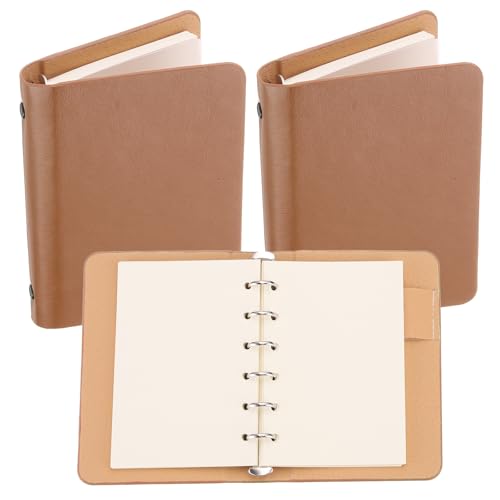 PATIKIL 6 Ring Binder Cover, 2 Pack A7 Leder Notizbuch Binder Mini Nachfüllbarer Loose Leaf Personal Planner mit 100 Blatt Papier, Braun von PATIKIL