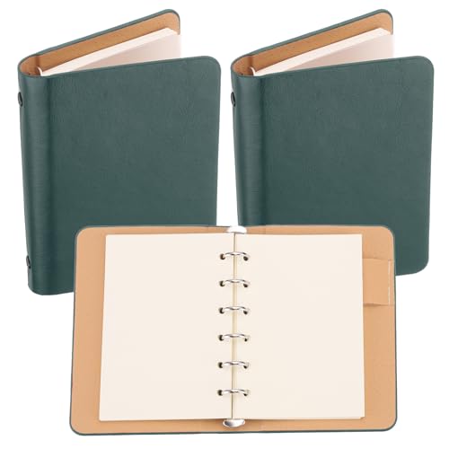 PATIKIL 6 Ring Binder Cover, 2 Pack A7 Leder Notizbuch Binder Mini Nachfüllbarer Loose Leaf Personal Planner mit 100 Blatt Papier, Grün von PATIKIL