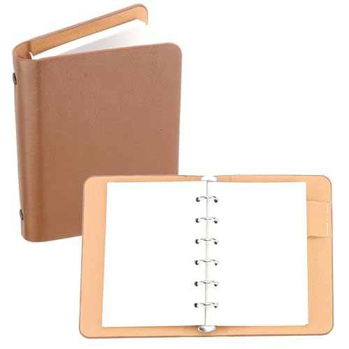 PATIKIL 6 Ring Binder Cover, A7 Leder Notizbuch Binder Mini Nachfüllbarer Loose Leaf Personal Planner mit 50 Blatt Papier, Braun von PATIKIL