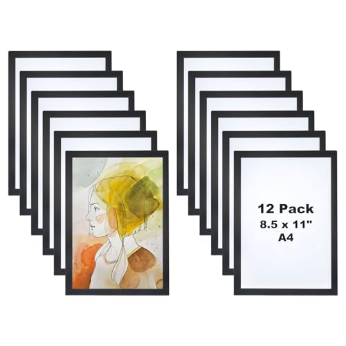 PATIKIL A4 Magnetischer Bilderrahmen, 12 Stück Magnetischer Schildhalter Selbstklebender Magnetischer Displayrahmen Wiederverwendbar Doppelseitig für Wand Foto Kunstwerk, Schwarz von PATIKIL