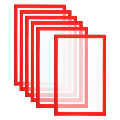 PATIKIL A4 Magnetischer Bilderrahmen, 6er Pack Magnetischer Schildhalter Selbstklebender Magnetischer Displayrahmen Wiederverwendbar Doppelseitig Matt für Kühlschrank Fenster, Rot von PATIKIL