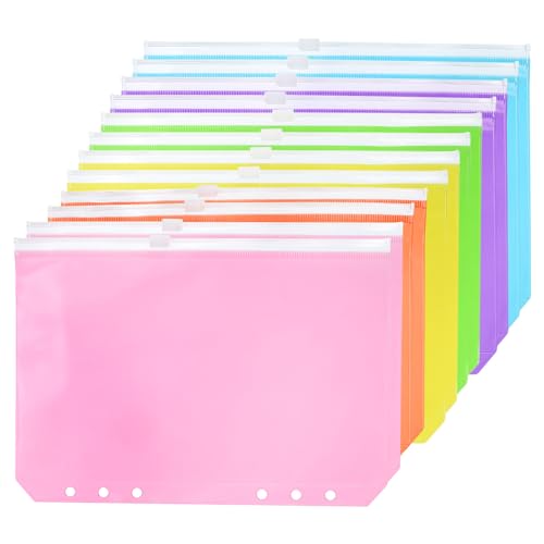 PATIKIL A5 Bindetasche 12 Pack PVC Reißverschluss 6 Löcher Binder Tasche Mappen Dokument Wasserdicht Ablage Lagerung Lose Blatt Taschen für 6-Ring Buchbinderei 6 Farben von PATIKIL