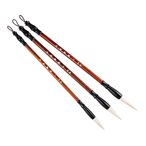 PATIKIL Chinesische Kalligraphie Pinsel 3 Pack Aquarell Tinte Malerei Schreiben Pinsel Zeichnung Kunst Sumi-e Pinsel Holz Griff für Beginner 3 Größe Kit Braun Weiß von PATIKIL