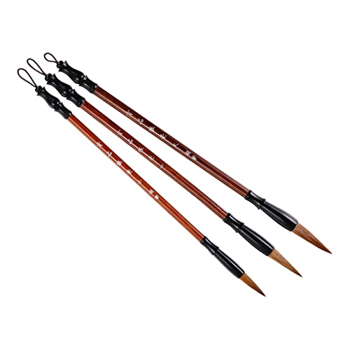 PATIKIL Chinesische Kalligraphie Pinsel 3 Pack Aquarell Tinte Malerei Schreiben Pinsel Zeichnung Kunst Sumi-e Pinsel Holz Griff für Beginner 3 Größe Kit Braun von PATIKIL
