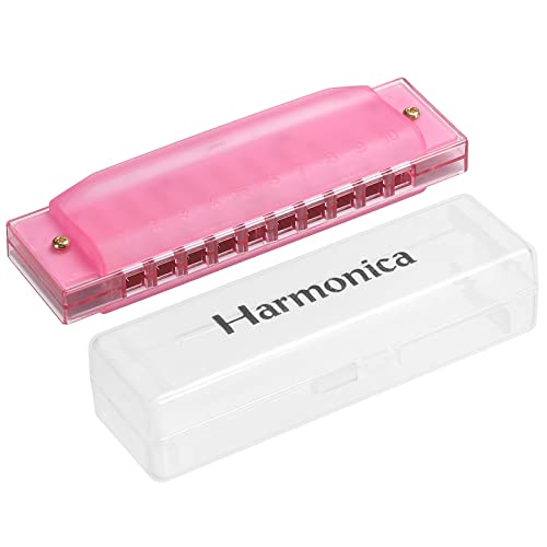 PATIKIL Deutlich bunte durchscheinende Mundharmonika 10 Löcher rosa ABS-Harfenmund mit PVC-Box für pädagogische Musikinstrumente Anfänger Erwachsene Profis von PATIKIL