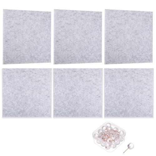 PATIKIL Filz Pinnwand Selbstklebend 6 Stück 30 x 30cm Quadratische Akustikpaneele mit 30 Reißzwecken Bulletin Board Akustikplatten Memotafeln, Wanddekoration für Aufnahmestudio, Grau von PATIKIL