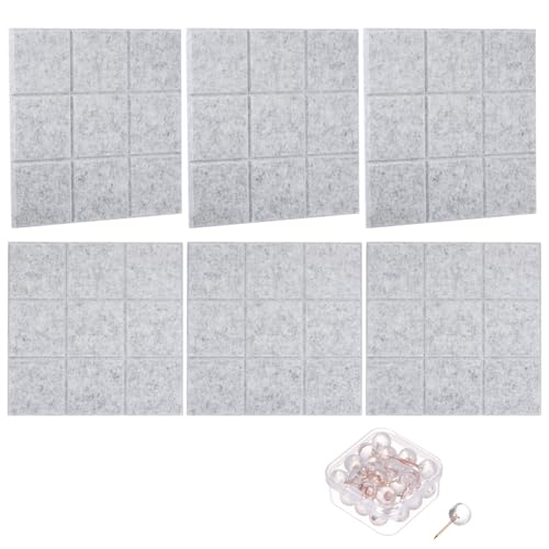 PATIKIL Filz Pinnwand Selbstklebend 6 Stück 30 x 30cm Strukturierte Quadratische Akustikpaneele mit 30 Reißzwecken Akustikplatten Memotafeln, Wanddekoration für Aufnahmestudio, Grau von PATIKIL