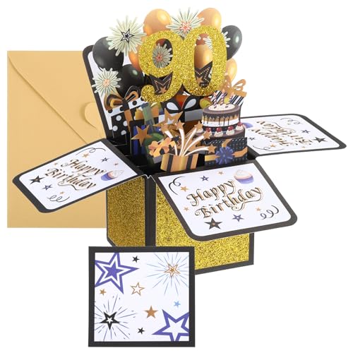 PATIKIL Geburtstagskarte zum 90. Geburtstag Pop-Out Grußkarten Happy Birthday 3D Grußkarte und Umschlag für Frauen Mütter Männer Freundin Geschenk-Karte, Schwarze Goldfolie PATIKIL Geburtstagskarte zum 90. Geburtstag Pop-Out Grußkarten Happy Birthday 3D Grußkarte und Umschlag für Frauen Mütter Männer Freundin Geschenk-Karte, Schwarze Goldfolie von PATIKIL