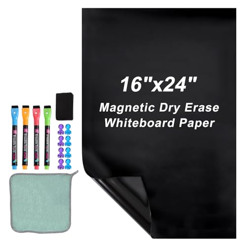 PATIKIL Magnetische Whiteboard-Folie, 16"x24" Selbstklebende Tafelfolie für die Wand, Tafel-Kontaktpapier mit Marker, magnetischem Radiergummi und Magneten, Schwarz von PATIKIL