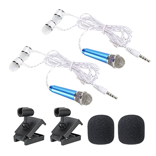 PATIKIL Mini Mikrofon Tragbar Stimme Mikrofon Blau für Sprachaufnahme und Gesang mit Kopfhörer Mikrofonständer und Deckel Pack von 2 von PATIKIL