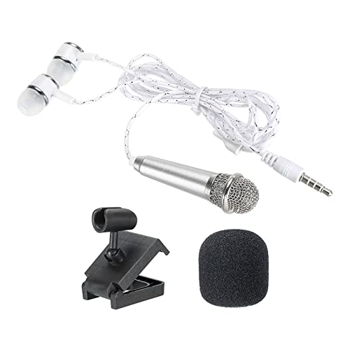 PATIKIL Mini Mikrofon Tragbar Stimme Mikrofon Silber für Sprachaufnahme und Gesang mit Kopfhörer Mikrofonständer und Deckel Pack von 1 von PATIKIL
