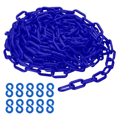 PATIKIL Plastikkette, 32 Fuß Sicherheitsbarrierekette zur Personenkontrolle, 1/4 Zoll (6 mm) blaue Kunststoffkettenverbindungen für Warteschlangen, Parkplätze, Zäune von PATIKIL