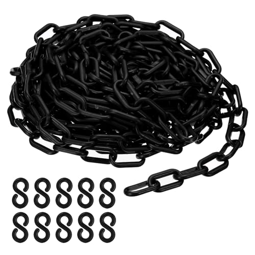 PATIKIL Plastikkette, 32 Fuß Sicherheitsbarrierekette zur Personenkontrolle, 1/4 Zoll (6 mm) schwarze Kunststoffkettenverbindungen für Warteschlangen, Parkplätze, Zäune von PATIKIL