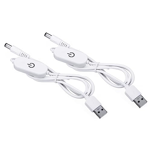 PATIKIL USB zu DC Verlängerung Kabel mit Schalter 2 Pack Verlängerung Leistung Schnüre Adapter Dimmer Steuerung mit LED Anzeige für Lüfter LED Leisten Weiß von PATIKIL