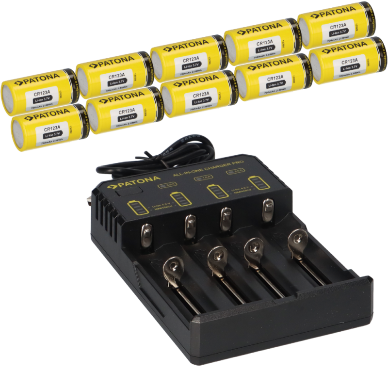 10x PATONA Li-Ion 3,7V Akku CR123A 700mAh 2,59Wh + Lader 10x PATONA Li-Ion 3,7V Akku CR123A 700mAh 2,59Wh + Lader von PATONA