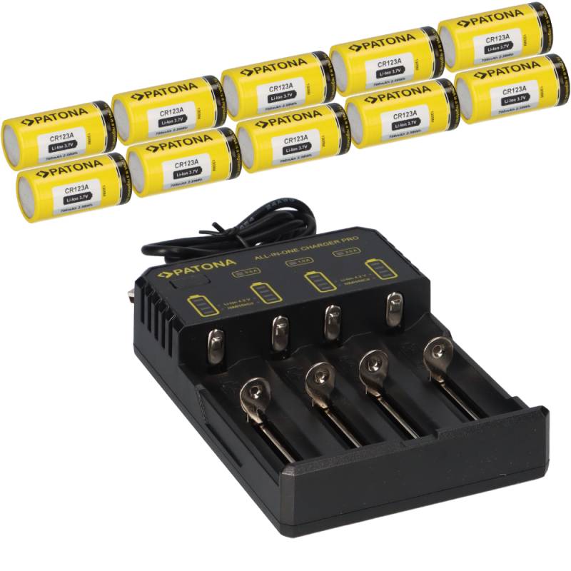 10x PATONA Li-Ion 3,7V Akku CR123A 700mAh 2,59Wh + Lader von PATONA
