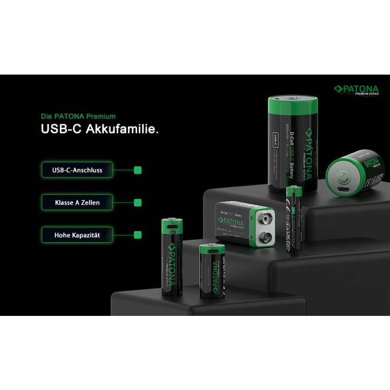 16x PATONA Premium USB-C 4x AA Akkus Lithium 1.5V 3000mWh (4x 4er Blister) von PATONA
