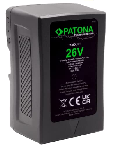 26V PATONA Premium V-Mount Akku (302Wh) kompatibel mit ARRI SKYPANEL S30 S60 L5-C L7-C L10-C - Godox LD150 Serie - Nanguang Nanlite Forza 500 720 - FC 300B 500B 500C - Smallrig RC120D RC120B 3612 von PATONA