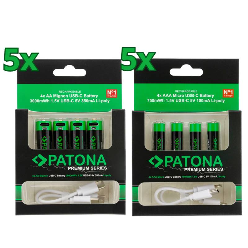 40x PATONA Premium USB-C AAA und AA Akkus Lithium (10x 4er Blister) von PATONA