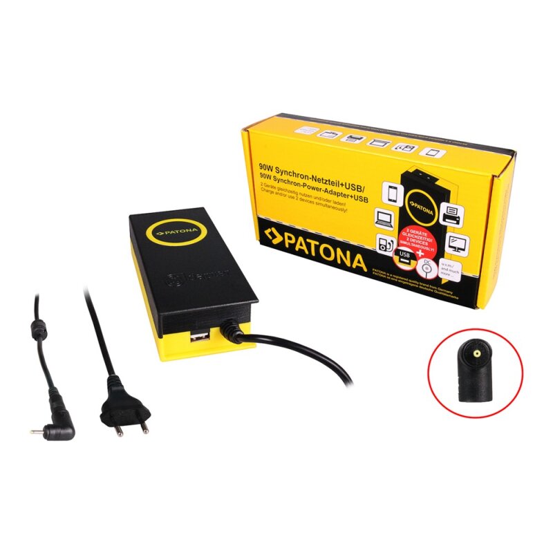 90W Synchron Netzteil 2,5x0,7x10mm 19V inkl. USB Ausgang 2,1A von PATONA